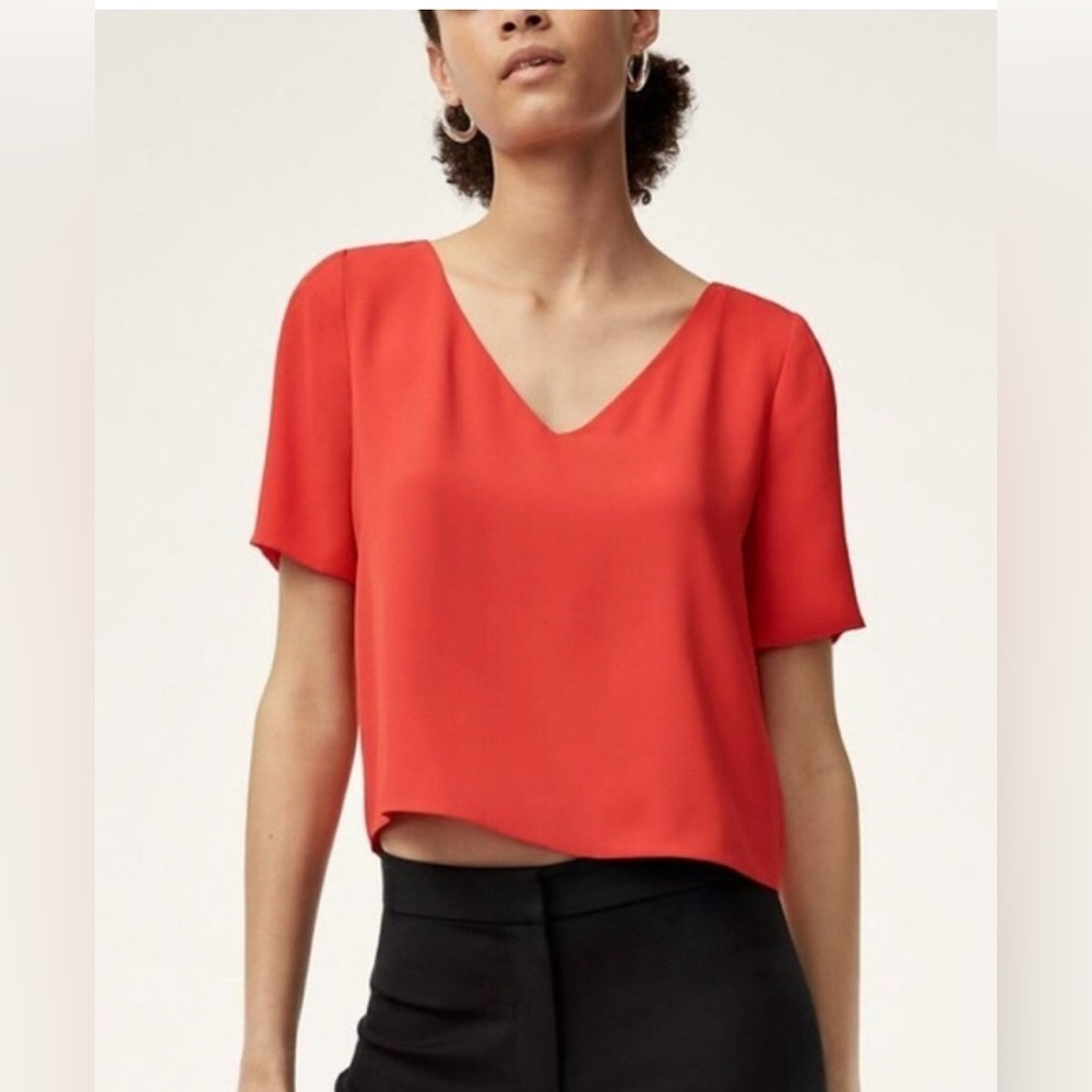 Aritzia Babaton Randy Oversized Red Cropped V-neck Short Sleeve Blouse XXS